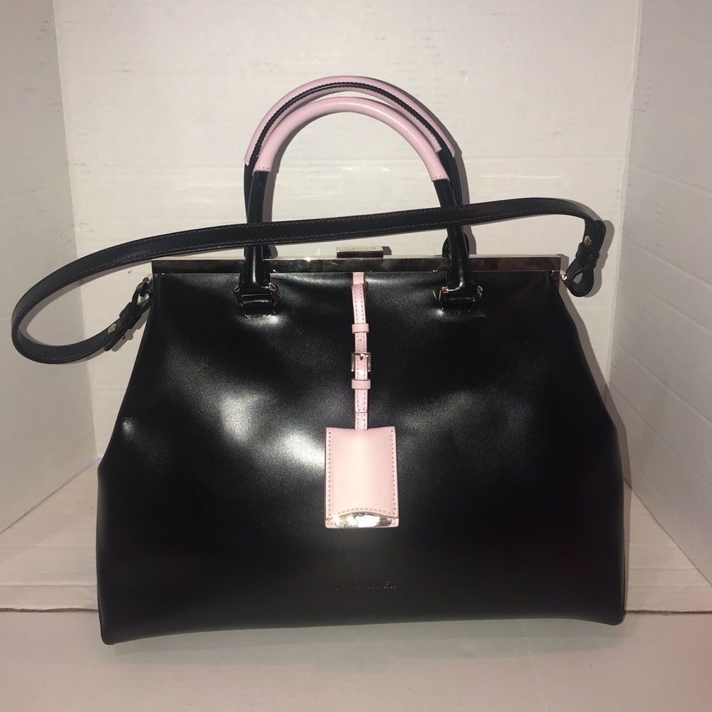 Jil Sander Framed Satchel Leather Black Pink Gold-Tone Hardware